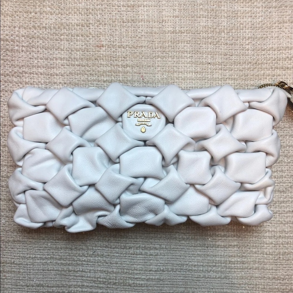 Prada white leather clutch